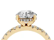 Round Hidden Halo Solitaire Engagement Ring Setting | Pave Band | Yellow Gold