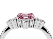 Fancy Pink Asscher Cut Diamond Cluster Ring Set in White gold with Beaded Band