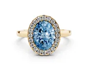 Oval Thin Halo Engagement Ring Setting for a Fancy Blue Lab-Grown Diamond | Plain Polished Band | Yellow Gold
