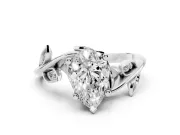 Pear-Shaped Twisted Bypass Engagement Ring Setting | Accented Leaves | Sterling Silver