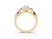 Marquise Cut Diamond Three-Stone Ring Set in Yellow gold with Pavé Split Shank and Prong Setting