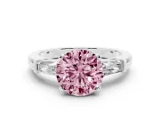 Round Three Stone Engagement Ring Setting for a Fancy Pink Lab-Grown Diamond | Tapered Baguettes | White Gold