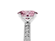 Fancy Pink Oval Cut Diamond Solitaire Ring Set in Silver with Slim Pavé Band and Prong Setting