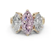 Marquise Three Stone Engagement Ring Setting for a Fancy Pink Lab-Grown Diamond | Beaded Shoulders | Yellow Gold
