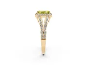 Emerald Cut Halo Engagement Ring Setting for a Fancy Yellow Lab-Grown Diamond | V-Split Pavé Band | Yellow Gold