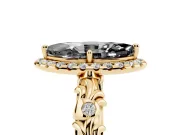 Marquise Leaf Halo Engagement Ring Setting for a Black Center | Bezel Accents | Yellow Gold