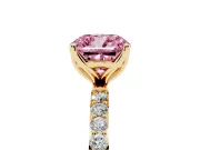 Cushion Cut Pave Solitaire Engagement Ring Setting for a Fancy Pink Lab-Grown Diamond | Slim Band | Yellow Gold
