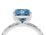 Princess Cut Pavé Solitaire Engagement Ring Setting for a Fancy Blue Lab-Grown Diamond | Shared Prong Band | Platinum