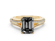 Emerald Cut Split Shank Engagement Ring Setting for a Black Center | Pavé Band | Yellow Gold