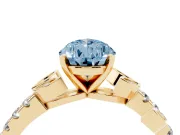 Fancy Blue Pear Cut Diamond Solitaire Leaf-Inspired Ring Set in Yellow gold with Pavé Band and Prong Setting