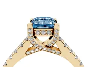 Emerald Cut Hidden Halo Pave Engagement Ring Setting for a Fancy Blue Lab-Grown Diamond | Claw Prongs | Yellow Gold
