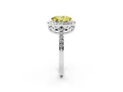 Fancy Yellow Oval Cut Diamond Pavé Band Halo Engagement Ring Set in Platinum with Prong Setting