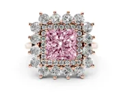 Princess Cut Floral Double Halo Engagement Ring Setting for a Fancy Pink Lab-Grown Diamond | Plain Band | Rose Gold