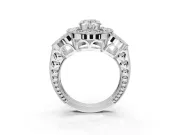Heart-Shaped Vintage Floral Halo Engagement Ring Setting | Engraved Milgrain Band | Sterling Silver