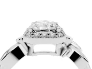 Radiant Cut Floral Halo Engagement Ring Setting | Leaf Shoulders | White Gold