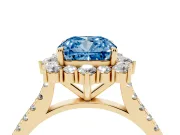 Cushion Cut Scalloped Halo Engagement Ring Setting for a Fancy Blue Lab-Grown Diamond | Single Row Pave | Yellow Gold