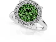 Round Claw Corner Halo Engagement Ring Setting for a Fancy Green Lab-Grown Diamond | Slim Plain Band | Sterling Silver