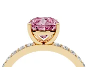 Cushion Cut Pavé Solitaire Engagement Ring Setting for a Fancy Pink Lab-Grown Diamond | Single Row Band | Yellow Gold