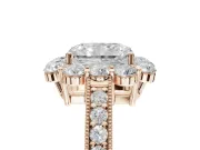 Radiant Cut Vintage Halo Engagement Ring Setting | Milgrain Channel Band | Rose Gold