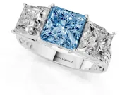 Princess Cut Three Stone Engagement Ring Setting for a Fancy Blue Lab-Grown Diamond | Beaded Shoulders | Platinum