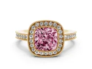 Cushion Cut Milgrain Halo Engagement Ring Setting for a Fancy Pink Lab-Grown Diamond | Yellow Gold