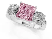 Princess Cut Three Stone Engagement Ring Setting for a Fancy Pink Lab-Grown Diamond | Wide Plain Band | Platinum