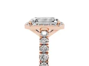 Emerald Cut Halo Pavé Engagement Ring Setting | Single Row Shoulders | Rose Gold
