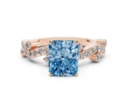 Fancy Blue Radiant Cut Diamond Solitaire Twisted Band Set in Rose gold with Pavé Setting