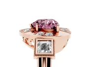 Fancy Pink Heart Cut Diamond Milgrain Halo Ring Set in Rose gold with Split Shank