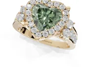 Heart-Shaped Halo Engagement Ring Setting for a Fancy Green Lab-Grown Diamond | Graduated Channel Band | Yellow Gold