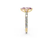 Fancy Pink Marquise Cut Diamond Solitaire Ring Set in Yellow gold with Shared Prong Pavé Band