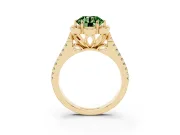 Round Floral Halo Engagement Ring Setting for a Fancy Green Lab-Grown Diamond | Pavé Split Shank | Yellow Gold