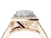 Princess Cut Halo Pavé Engagement Ring Setting | Narrow Split Shank | Rose Gold