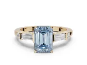 Emerald Cut Tapered Baguette Engagement Ring Setting for a Fancy Blue Lab-Grown Diamond | Bar Set Sides | Yellow Gold