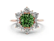 Cushion Cut Cluster Halo Engagement Ring Setting for a Fancy Green Lab-Grown Diamond | Rose Gold
