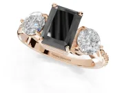 Fancy Black Radiant Cut Lab-Grown Diamond Three-Stone Ring Set in Rose Gold with Channel-Set Band and Prong Setting