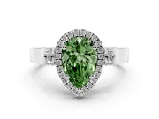 Pear-Shaped Halo Engagement Ring Setting for a Fancy Green Lab-Grown Diamond | Pavé Panel Shoulders | Platinum