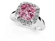 Cushion Cut Halo Engagement Ring Setting for a Fancy Pink Lab-Grown Diamond | Square Profile Band | Platinum