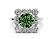 Round Milgrain Cluster Halo Engagement Ring Setting for a Fancy Green Lab-Grown Diamond | Plain Band | White Gold