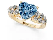 Heart-Shaped Side Stone Engagement Ring Setting for a Fancy Blue Lab-Grown Diamond | Shoulder Clusters | Yellow Gold