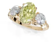 Oval Three Stone Engagement Ring Setting for a Fancy Yellow Lab-Grown Diamond | Tapered Pave Band | Yellow Gold