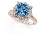 Cushion Cut Scalloped Halo Engagement Ring Setting for a Fancy Blue Lab-Grown Diamond | Single Row Pave | Rose Gold