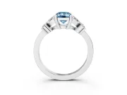 Fancy Blue Emerald Cut Diamond Floral Cluster Ring Set in Platinum with Marquise Petals and Prong Setting