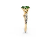 Fancy Green Oval Cut Diamond Solitaire Leaf-Inspired Ring Set in Yellow gold with Pavé Band and Prong Setting