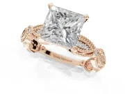 Princess Cut Vintage Milgrain Engagement Ring Setting | Graduated Stations | Rose Gold