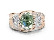 Oval Three Stone Split Shank Engagement Ring Setting for a Fancy Green Lab-Grown Diamond | Matching Sides | Rose Gold