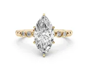 Marquise Beaded Solitaire Engagement Ring Setting | Bezel Accents | Yellow Gold