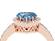 Fancy Blue Heart Cut Diamond Halo Ring Set in Rose gold with Pavé-Setting Band and Open Prong Center