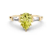 Pear-Shaped Three-Stone Engagement Ring Setting for a Fancy Yellow Lab-Grown Diamond | Tapered Baguettes | Yellow Gold