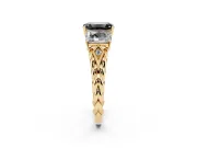 Fancy Black Emerald Cut Diamond Three-Stone Ring Set in Yellow gold with Braided Band